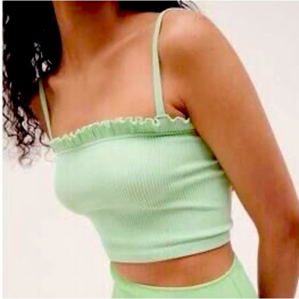NWT zara crop tank ruffle mint green XS-S